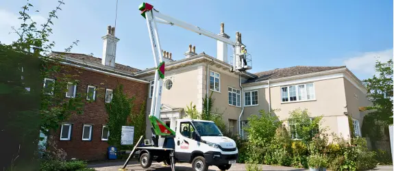 using our cherry picker on a commercial gutter cleaning job in Filwood, Essex